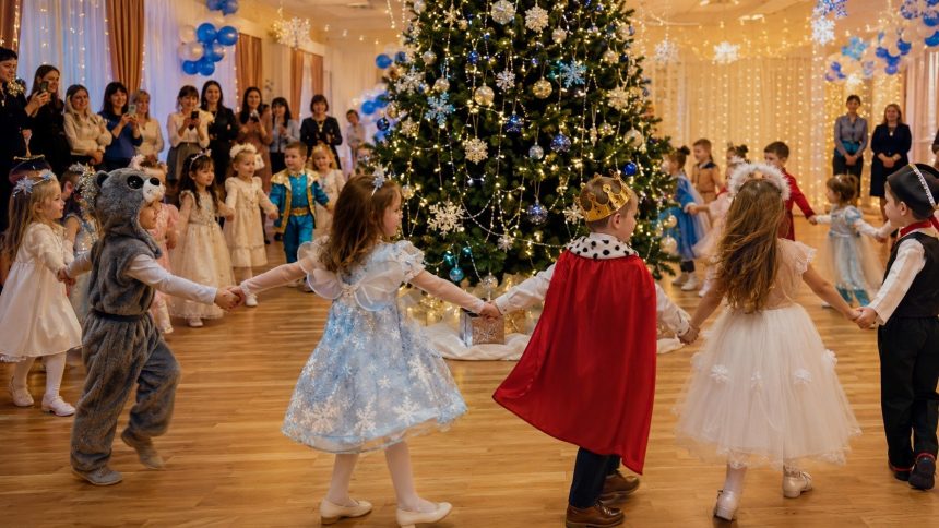 Сценарій новорічного ранку для 1–4 класів на 45 хвилин: сюжет із персонажами, ігри із залом, хороводи, вручення подарунків і безпековий чекліст.