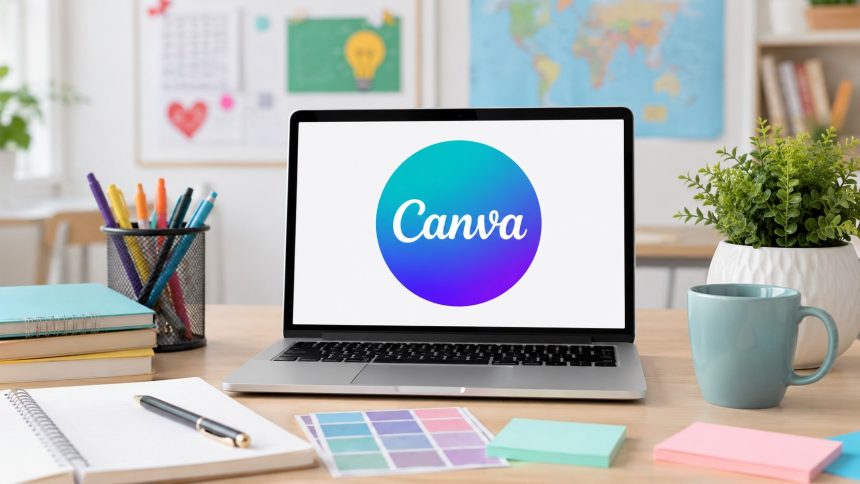 Інструкція з Canva для вчителя: що доступно безплатно, як працювати з шаблонами, десять ідей використання у класі та типові прийоми-прискорювачі.