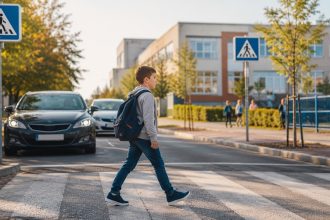 Карта безпеки школяра за пʼятьма середовищами: дорога, школа, онлайн, надзвичайні ситуації та стосунки — з принципами навчання без страху.