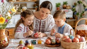 Як святкувати Великдень із дітьми: техніки розпису яєць за віком, фарбування природними барвниками, символіка кошика і формат шкільної майстерні.